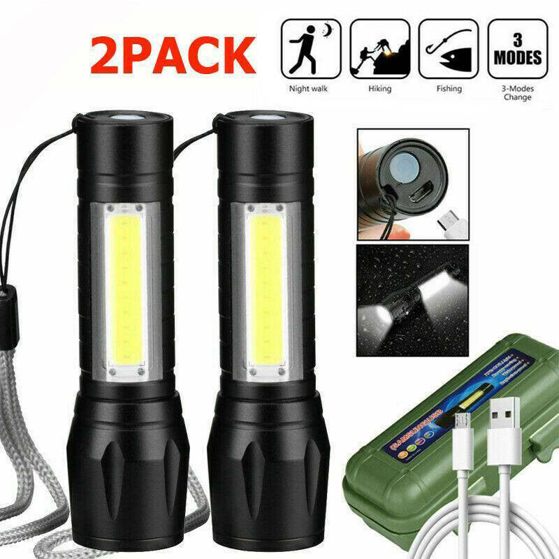 Rechargeable LED Flashlight Set with Zoomable Focus 3 Modes Waterproof Camping Light