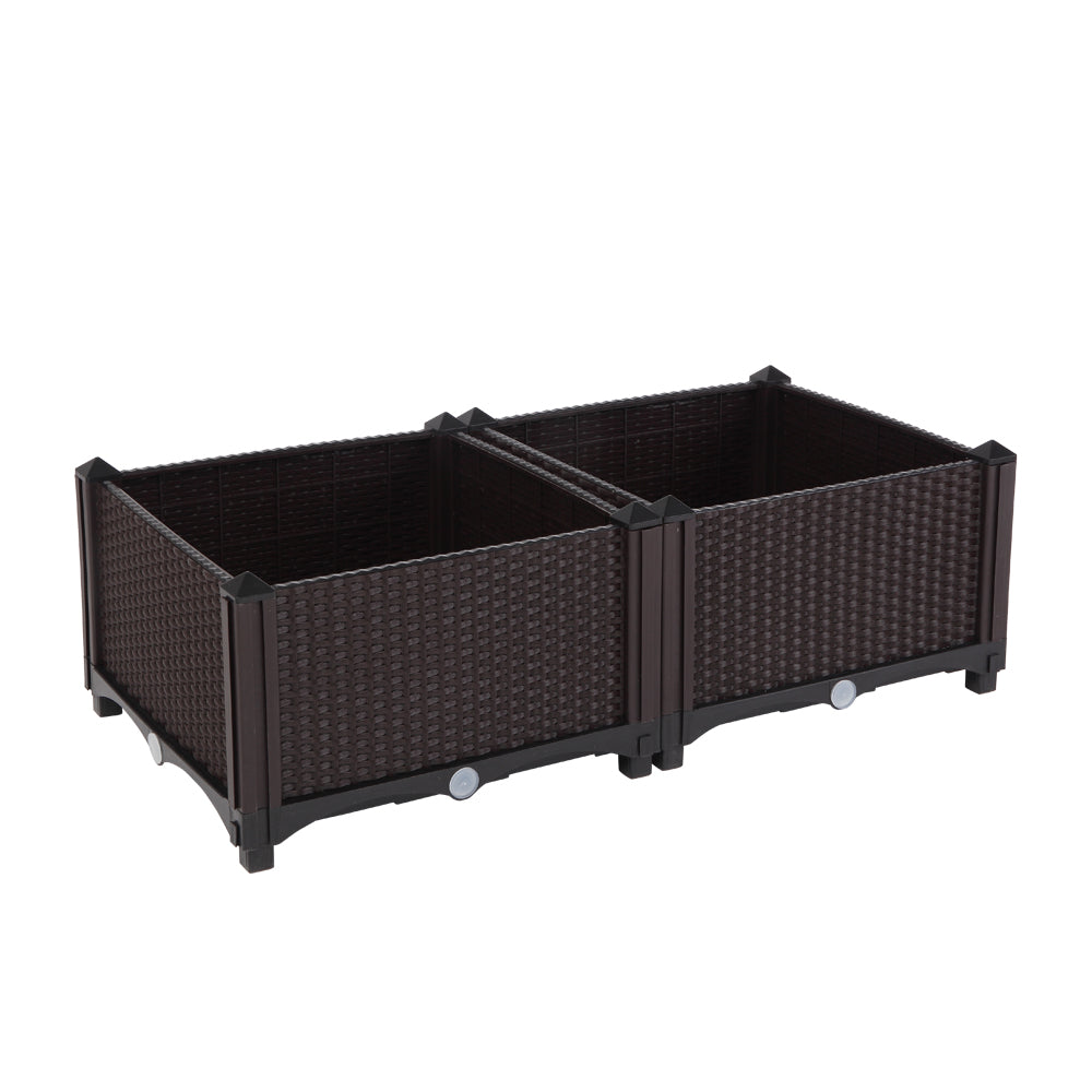 2PCS Brown Injection Molded Planting Box Garden Planter with Rattan Pattern