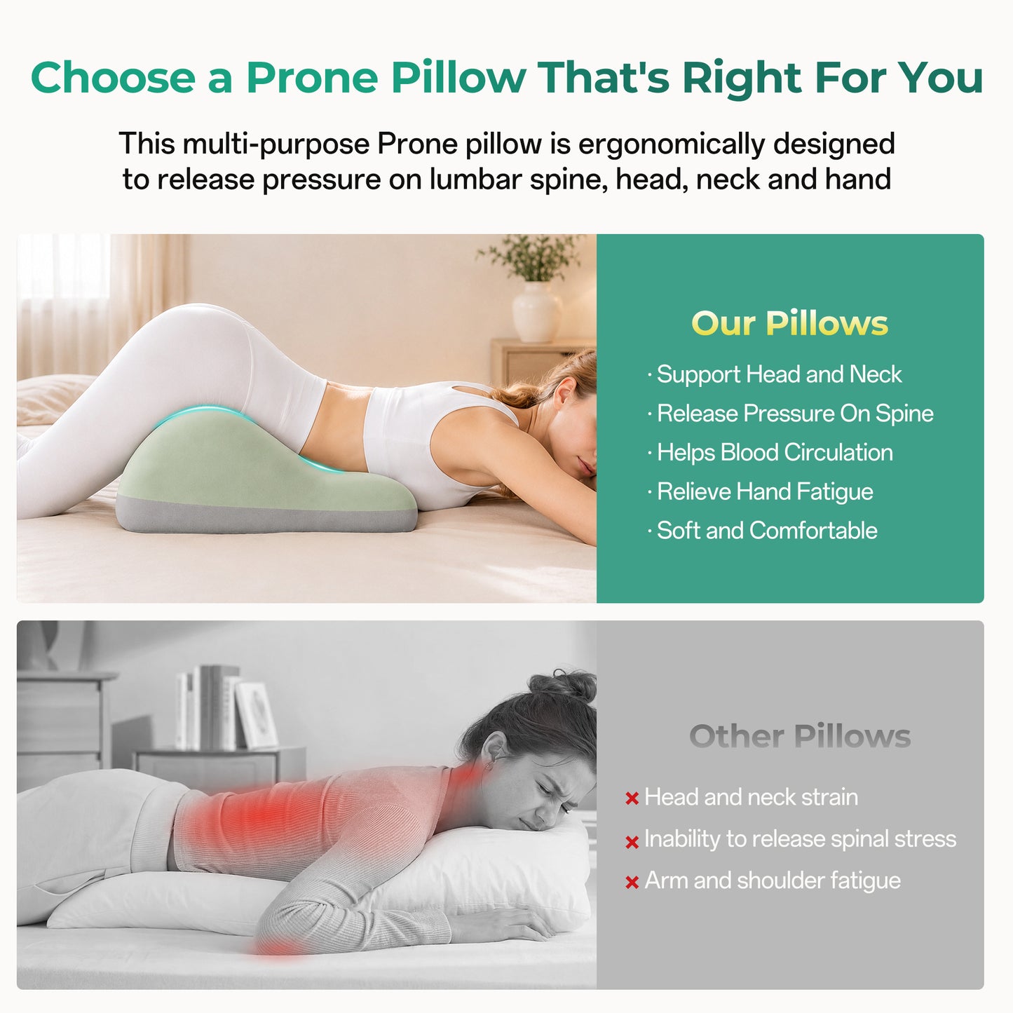 Ergonomic Memory Foam Sex Pillow for Couples - Green