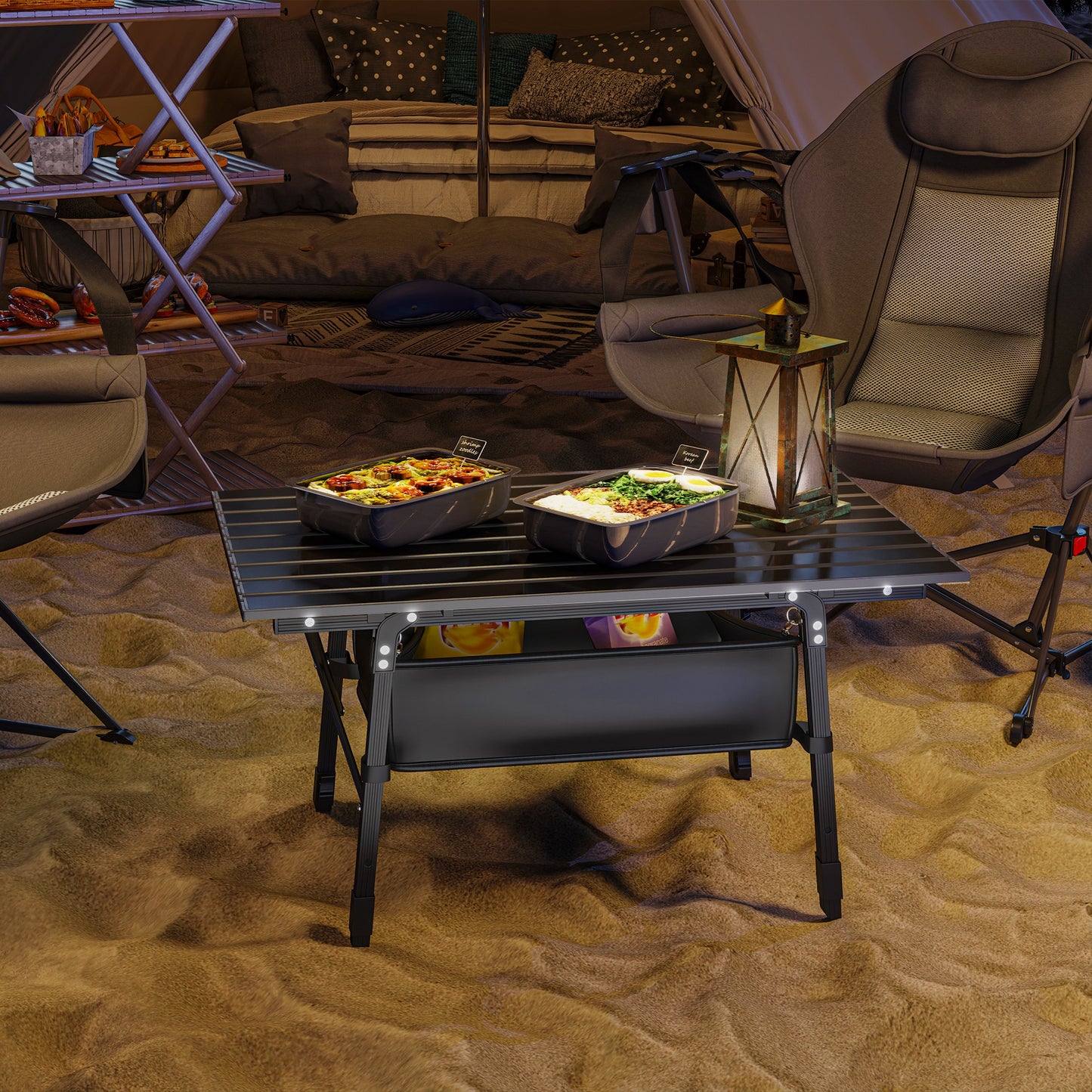 Portable Folding Camping Table with Storage Bag - Black