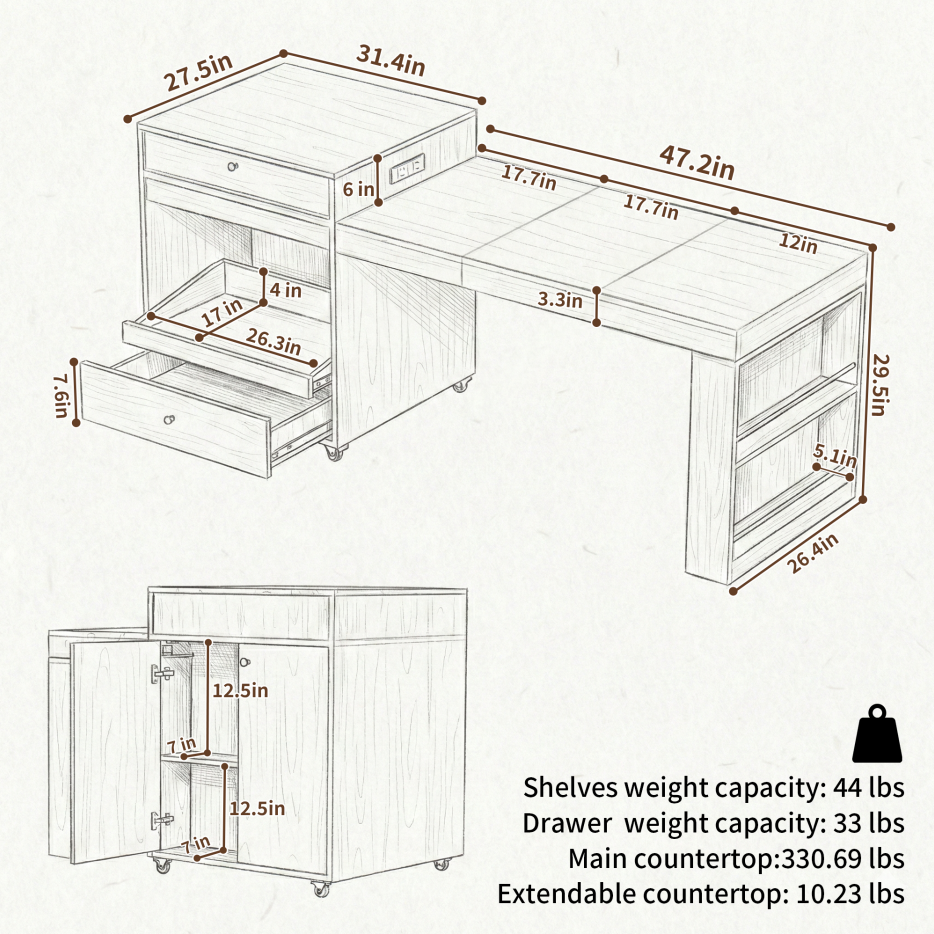 78.8" Rolling Kitchen Island with Extendable Dining Table - White