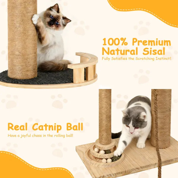 Adjustable Floor to Ceiling Cat Tree with Multi-Level Climbing Tower, Scratching Posts, Cozy Hammock & Transparent Capsule