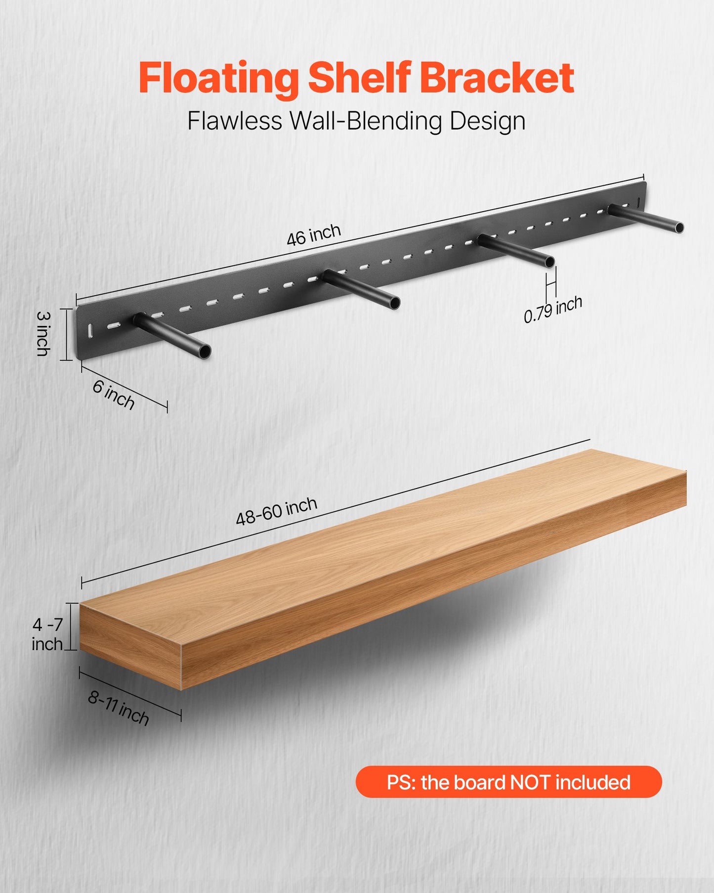Heavy Duty Floating Shelf Bracket 46 Inch Support Wall Shelf Mount Black