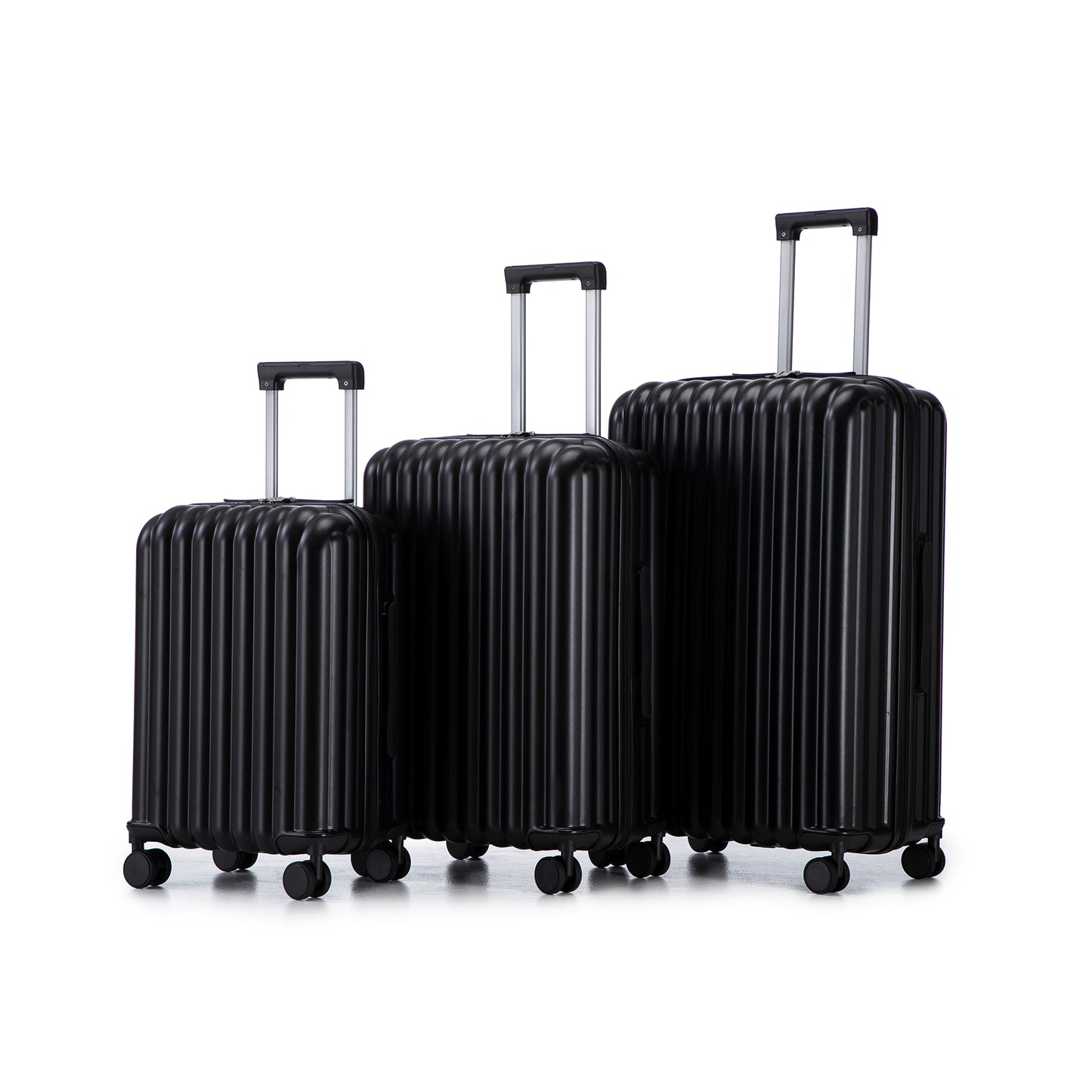 3-Piece ABS Spinner Wheel Luggage Set with Cup Holder & USB Port - Black