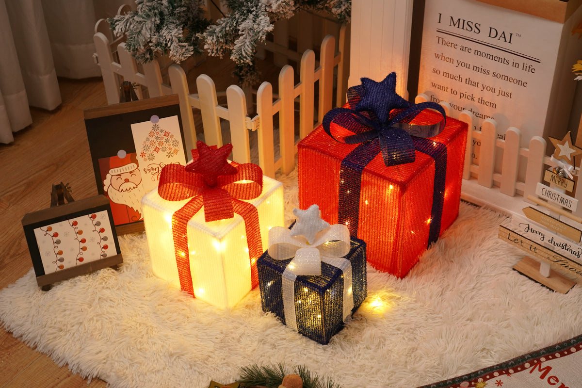 Remote Control Christmas Gift Box Lights - Holiday Decorative LED Set