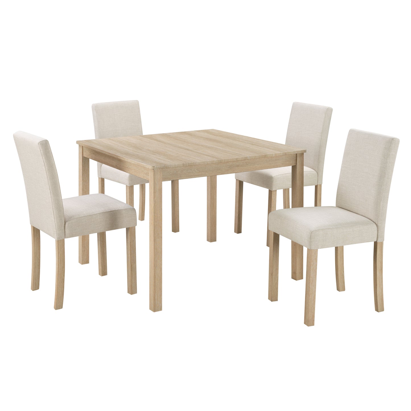 5-Piece Dining Table Set with 4 Chairs - Light Oak