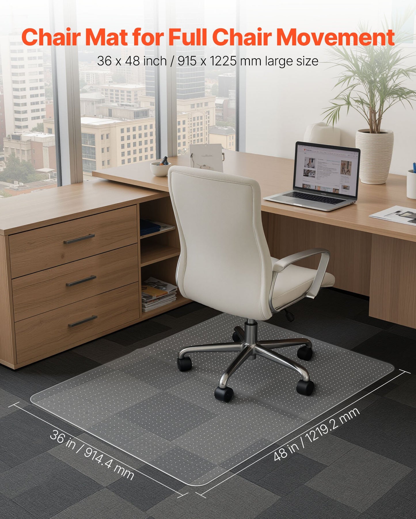 36x48 Inch Office Chair Mat for Carpeted Floors - Non-Slip