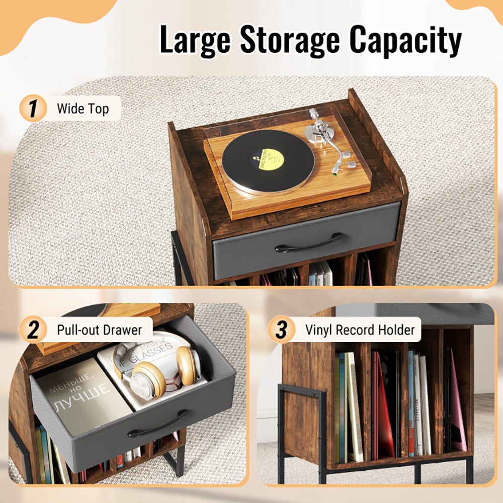 Record Player Stand With Drawer And Holder For Music Room, Living