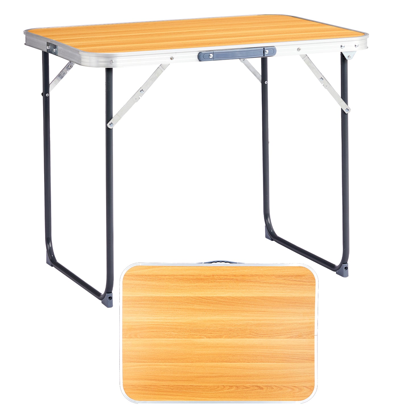 2.3ft Wood Grain Aluminum Camping Folding Table - 50kg Capacity