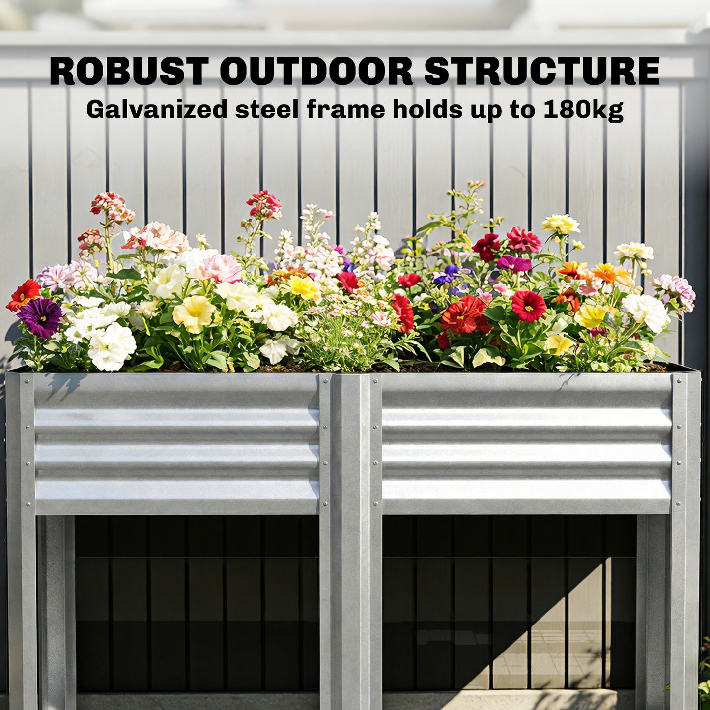 Galvanized Steel Raised Garden Bed with Storage Shelf - 31.5 Inch Height, Silver