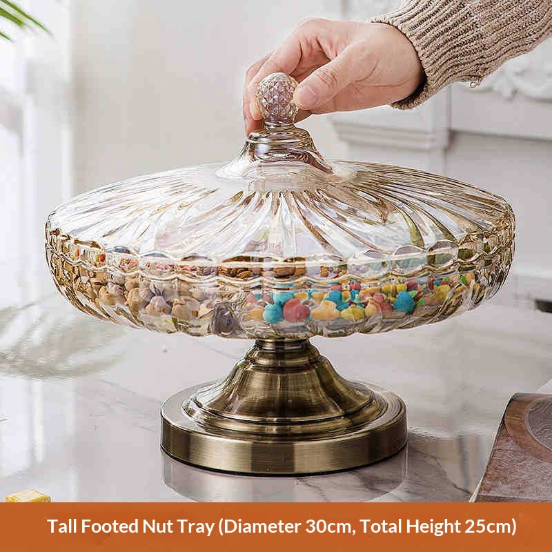 Elegant Crystal Glass Candy Dish - Vintage Tall Fruit Bowl