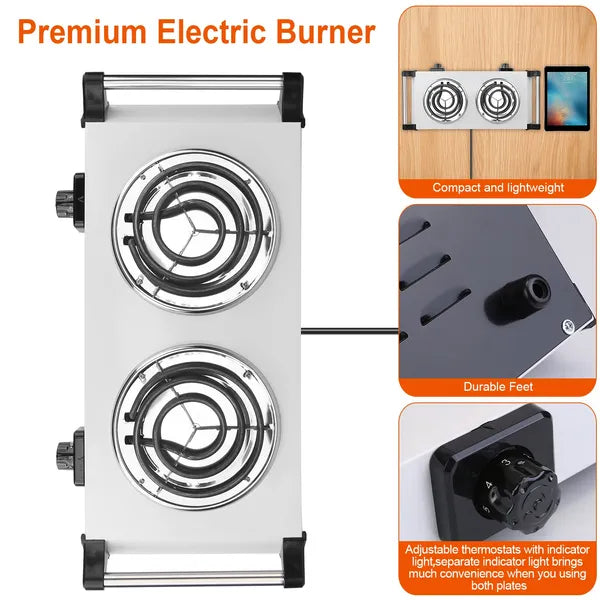2000W Electric Dual Burner Portable Hot Plate with 5 Settings