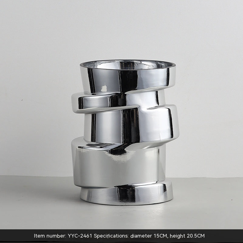 Electroplated Silver Glass Vase - Modern Home Decor for Living Room