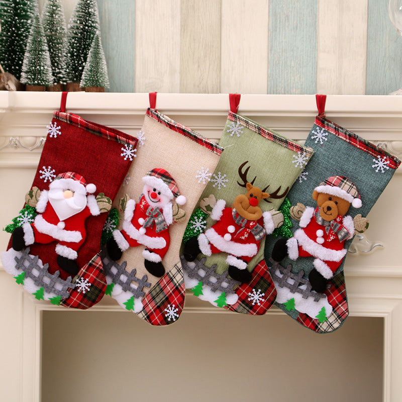 Medium Linen Christmas Gift Bag for Decorations - 23x16cm