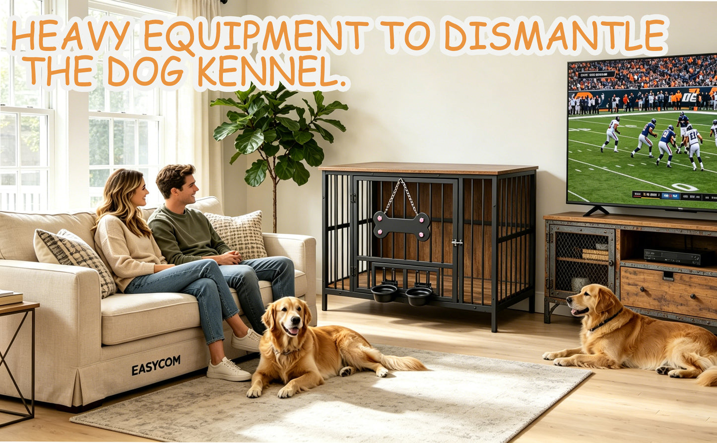 Wood Grain Dog Cage with Rotating Bowl and Silicone Safety Material - Pet Guardrails