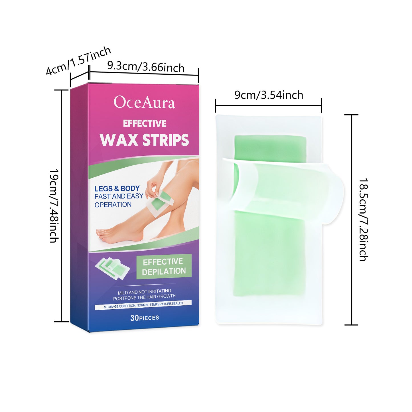 Aloe Scented Hair Removal Wax Paper - 30 Strips for Body Care