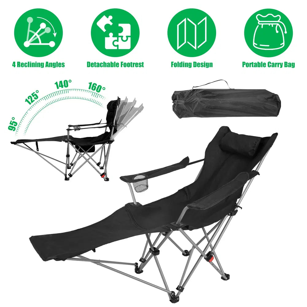 Adjustable Folding Camping Chair with Footrest and Cup Holder