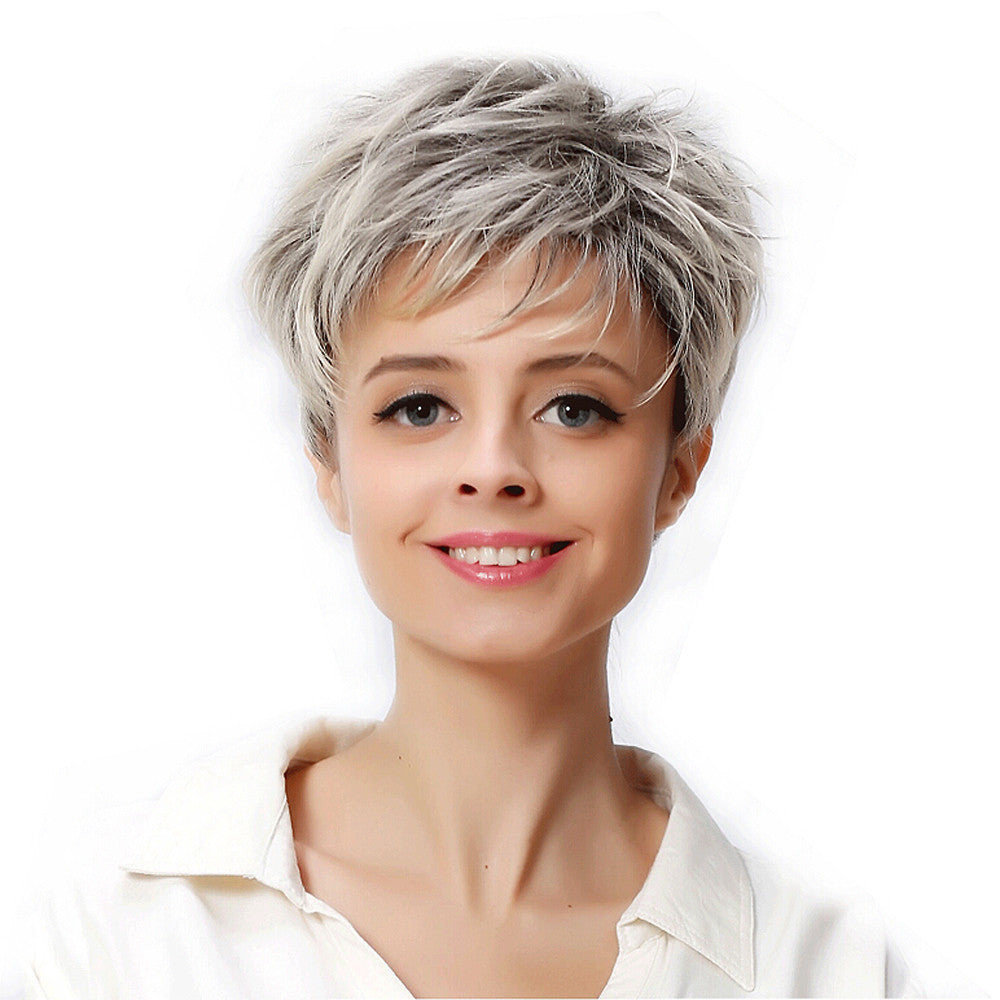 Gradient Short Fluffy Synthetic Wig - Grey