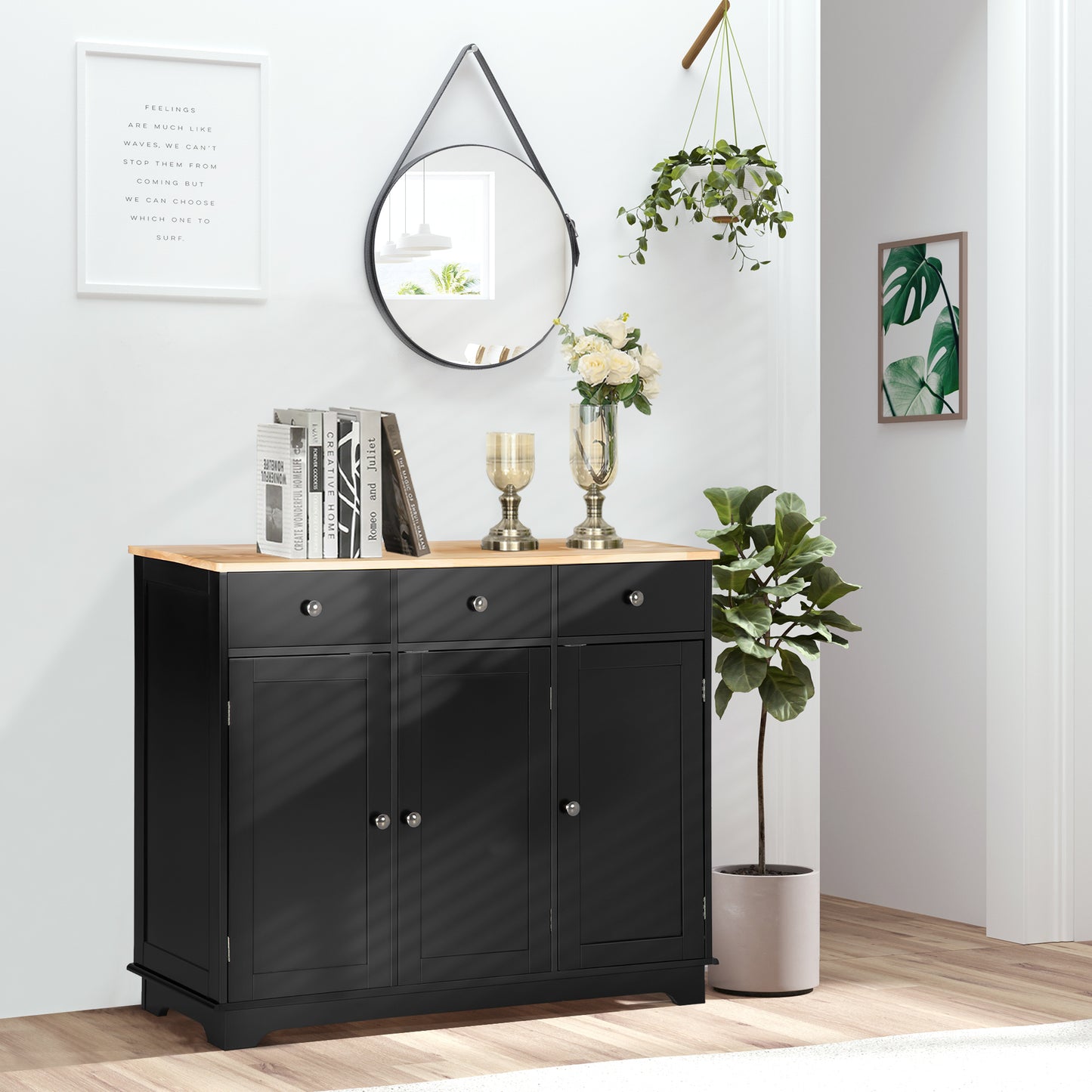 Kitchen Storage Cabinet, Sideboard Floor Cupboard with Solid Wood