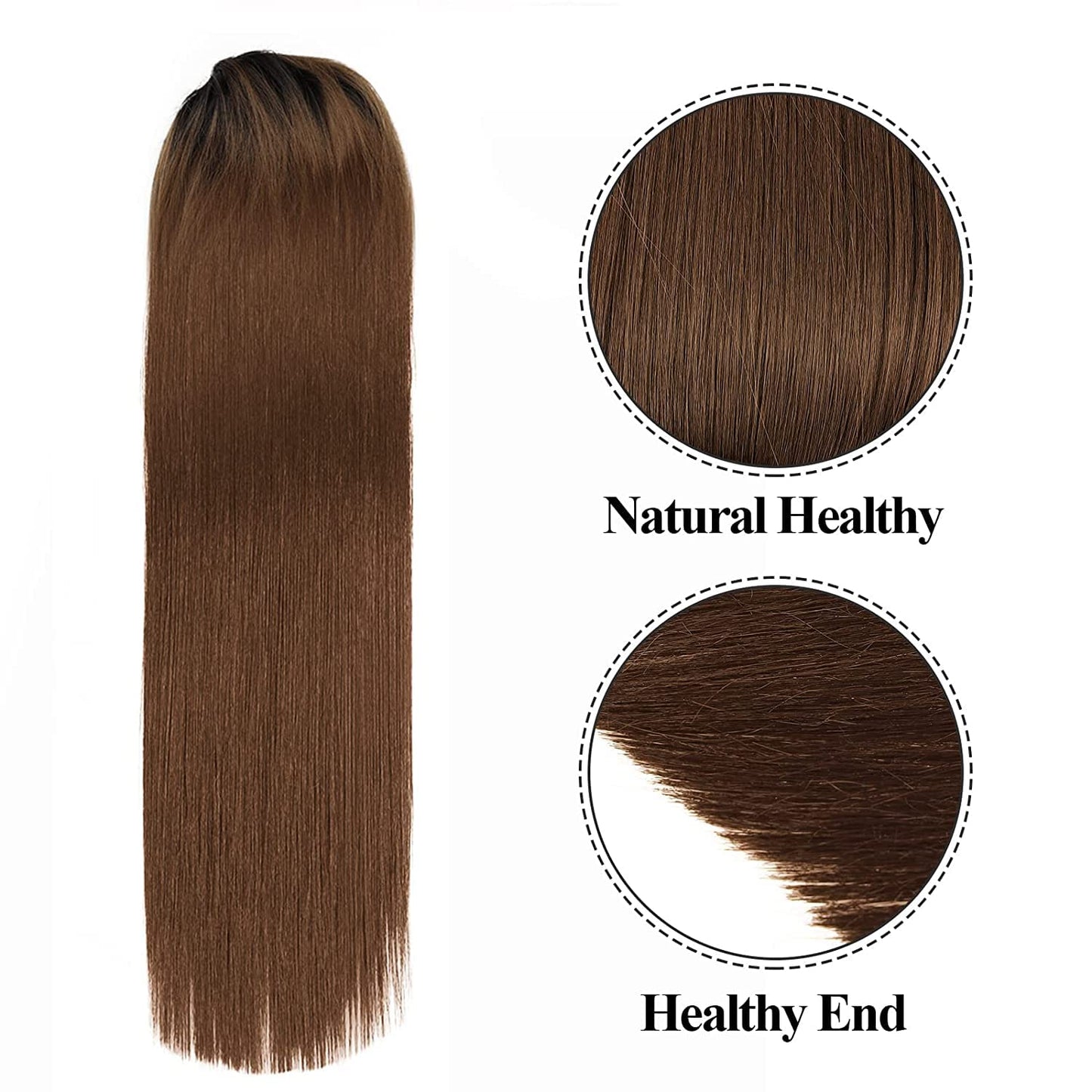 Long Straight Ponytail Extension - Drawstring Ombre Brown Hairpiece