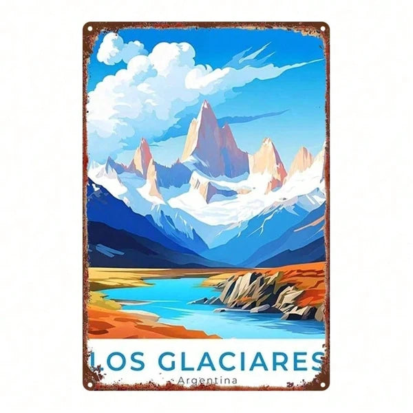 Vintage Metal Sign - Argentina Snow Mountain Lake View Wall Art