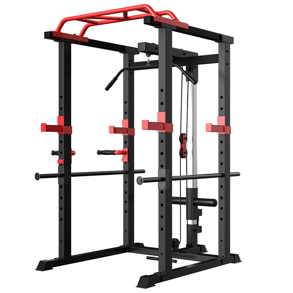 Adjustable Power Cage Squat Rack - 1000lbs Capacity, Black