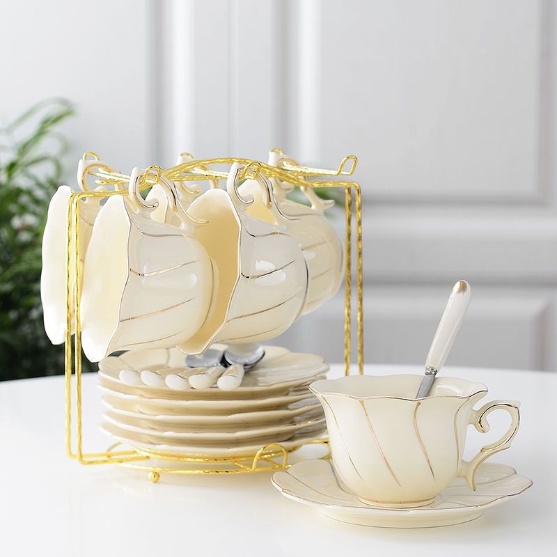 Creative Ceramic Coffee Cup and Saucer Set - Hand Painted Rose Design