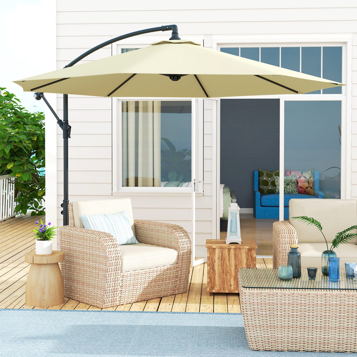 10' Cantilever Offset Patio Umbrella - UV & Water Resistant, Beige