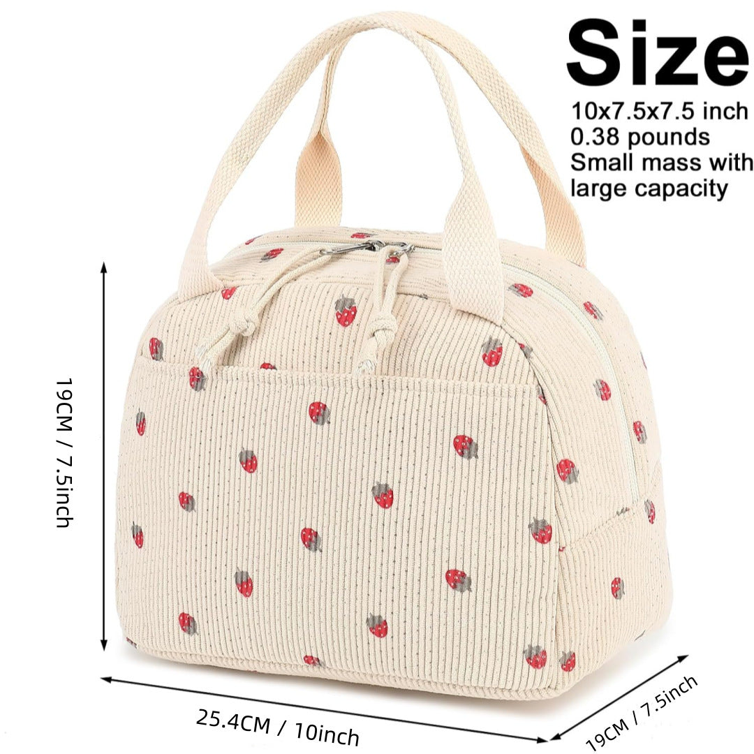 Large Capacity Insulated Lunch Bag - Corduroy Bento Tote with Fresh-Keeping Design
