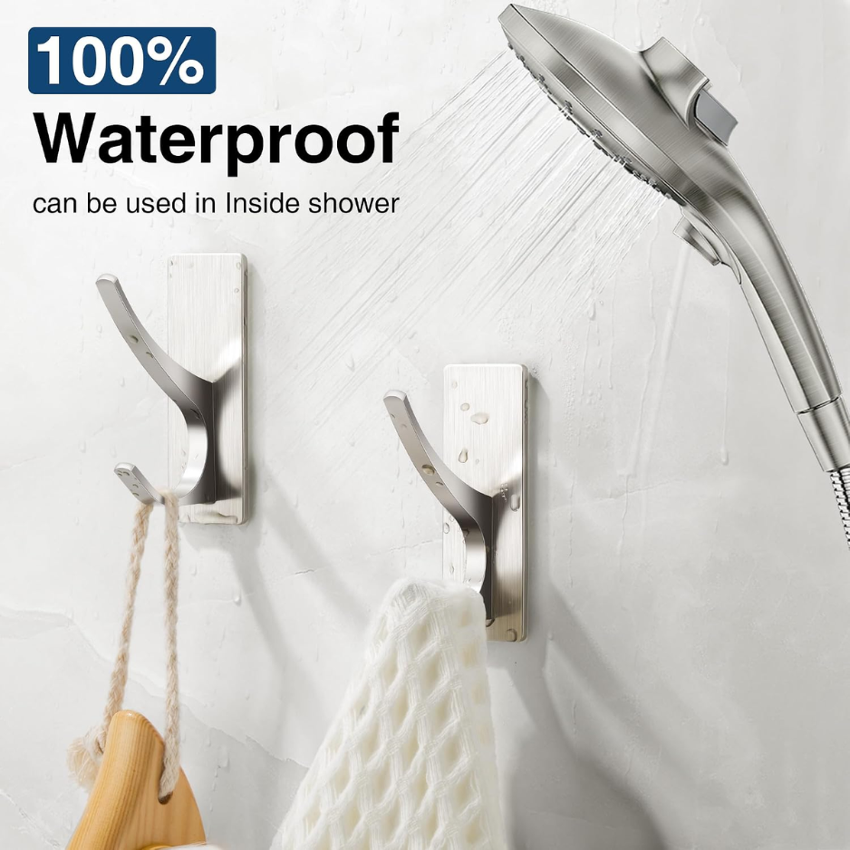 Self-Adhesive Towel Hooks - Heavy-Duty Brushed Nickel, 4 Pack