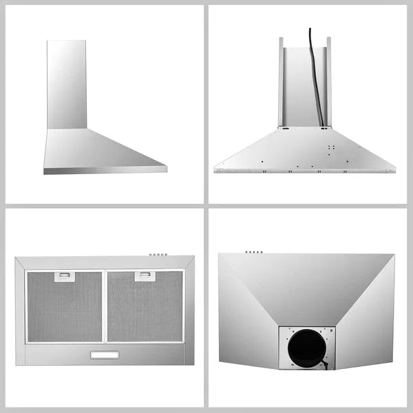 30 Inch Stainless Steel Wall Mount Range Hood with LED Lights & 3-Speed Fan