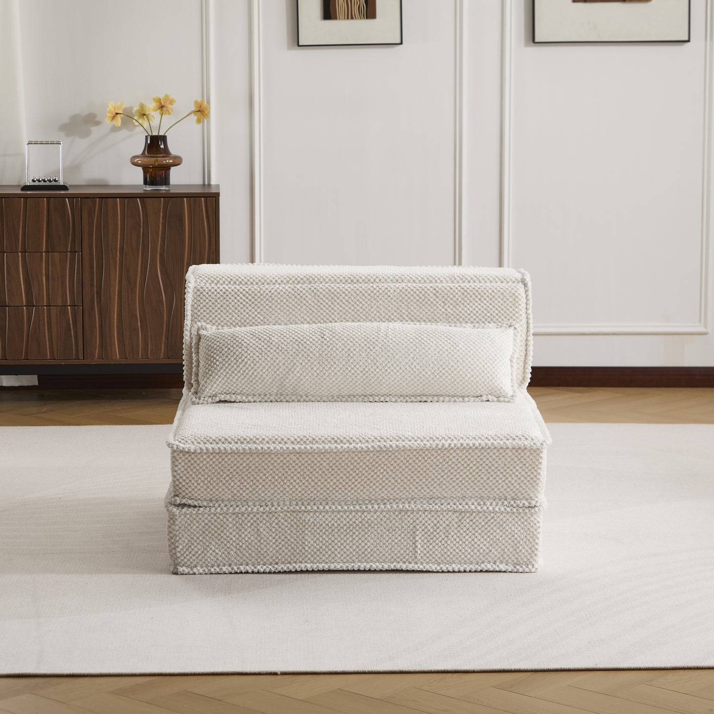 Convertible Floor Sofa Bed - Compression Mahjong Sofa in White