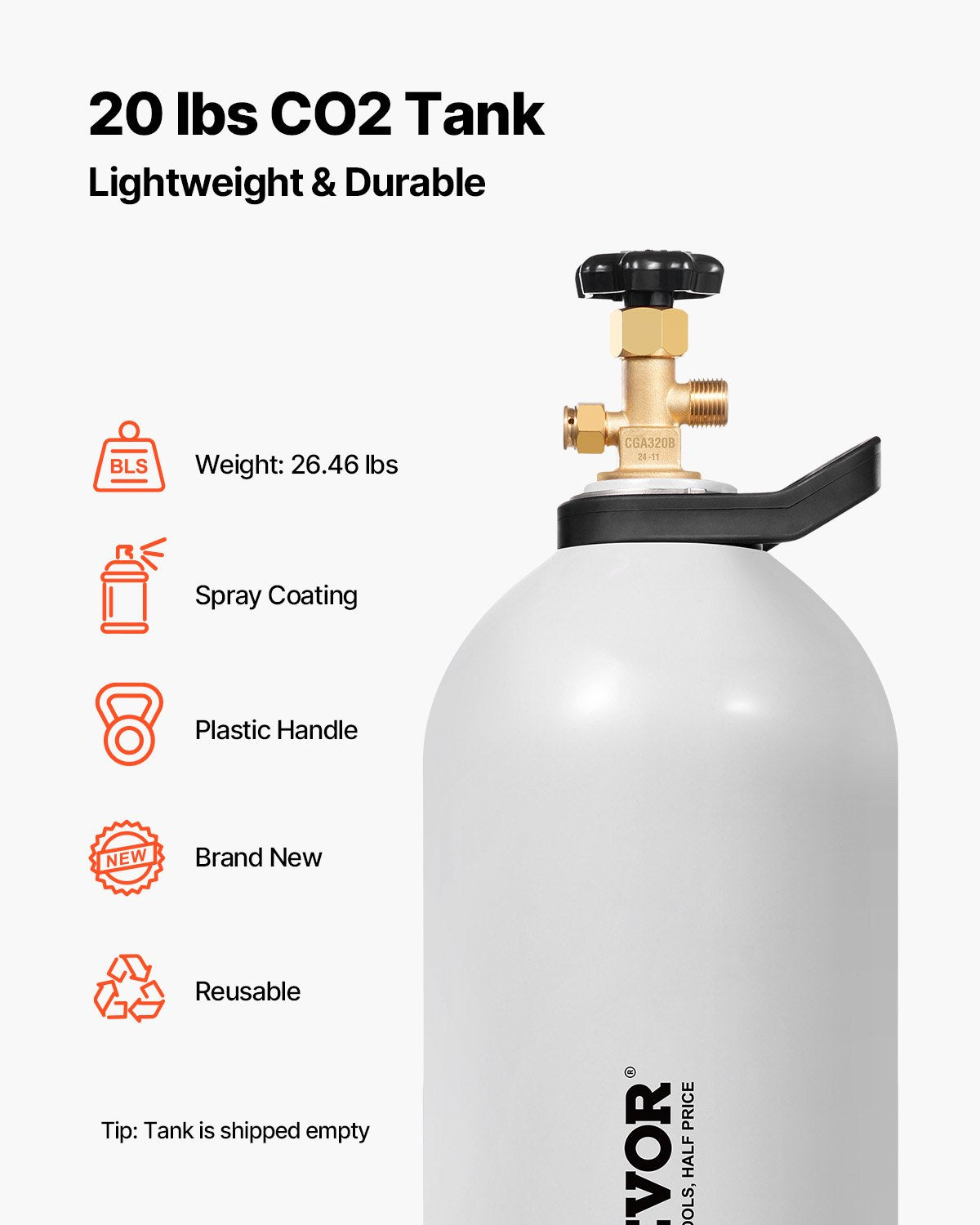 20 lbs CO2 Tank - Durable Aluminum Cylinder with CGA320 Valve
