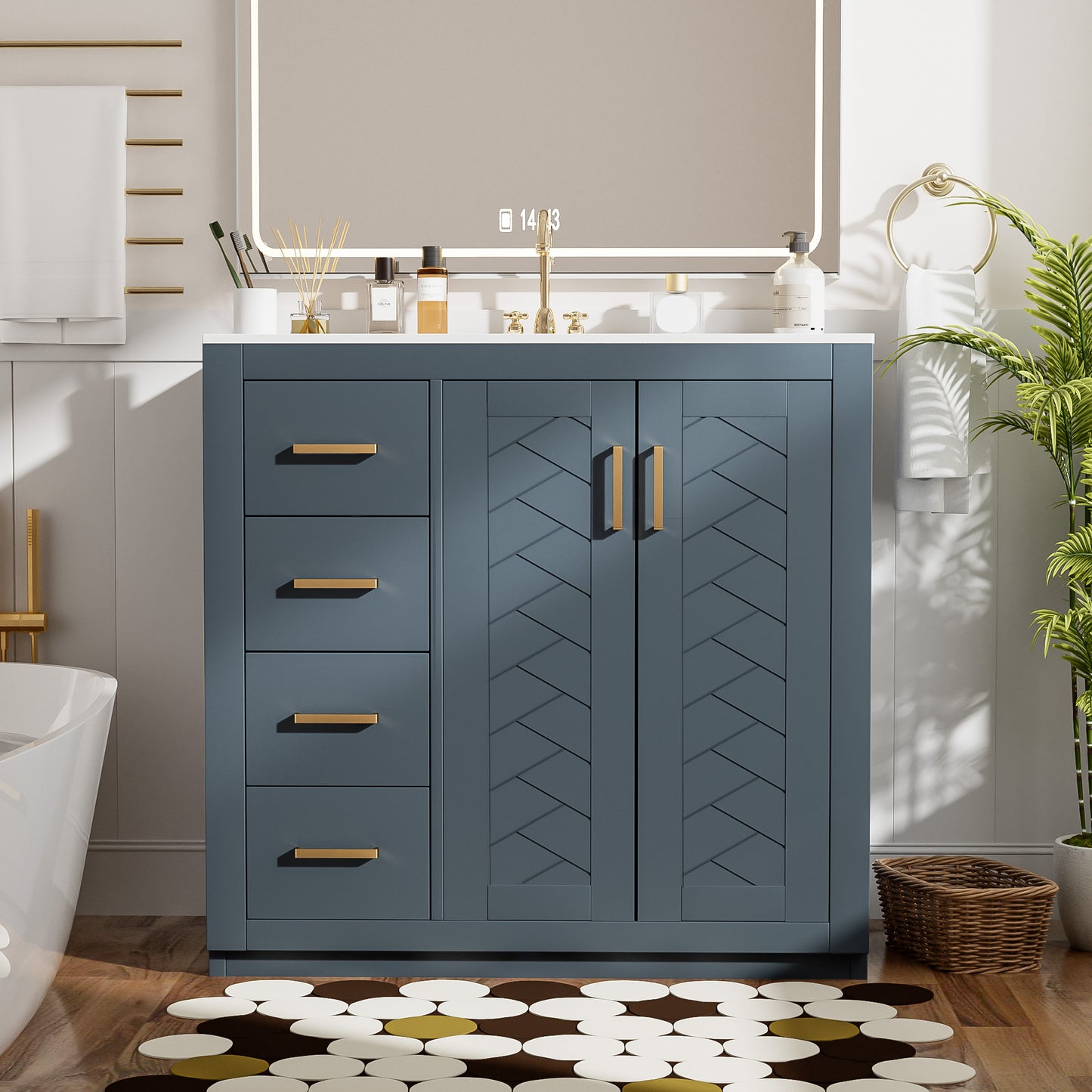36-Inch Blue Bathroom Vanity with Ceramic Sink & Storage Cabinet