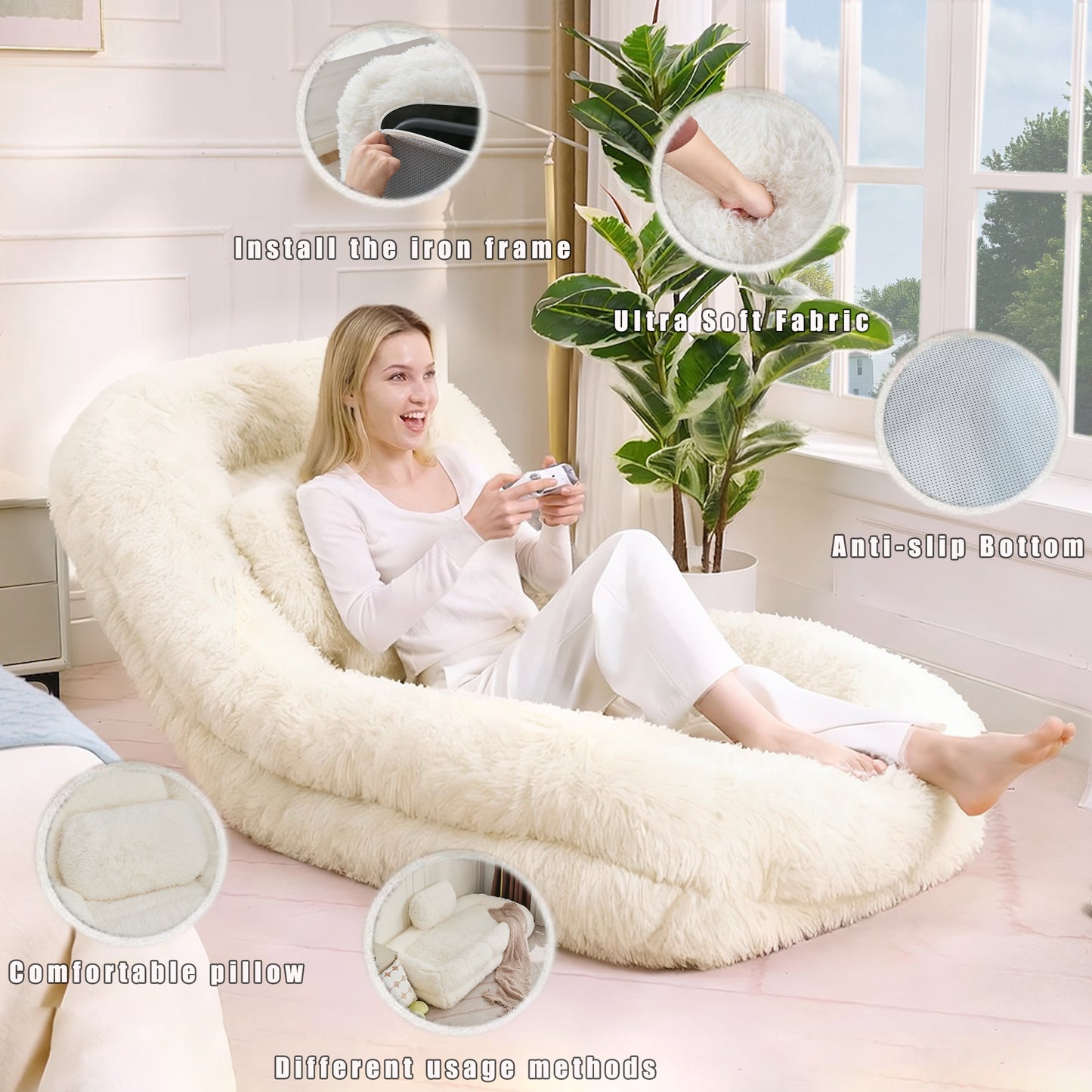 5-Position Adjustable Human Dog Bed & Lazy Sofa - Beige