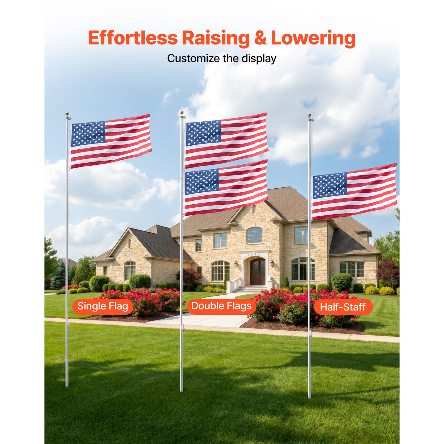 20ft Heavy Duty Aluminum Flag Pole Kit with American Flag for Yard & Garden
