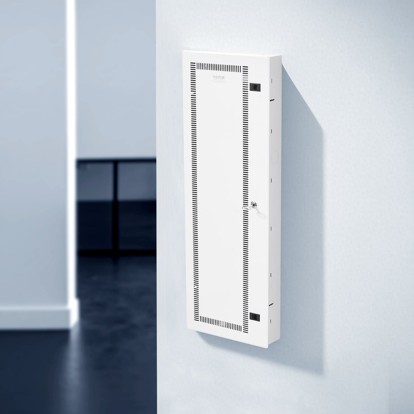 42-Inch Wall-Mount Media Enclosure with Vented Hinged Door and Cable Management - White