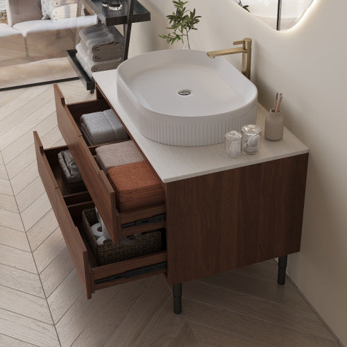 36 Inch Bathroom Vanity, Freestanding Or Wall Mounted With Ceramic