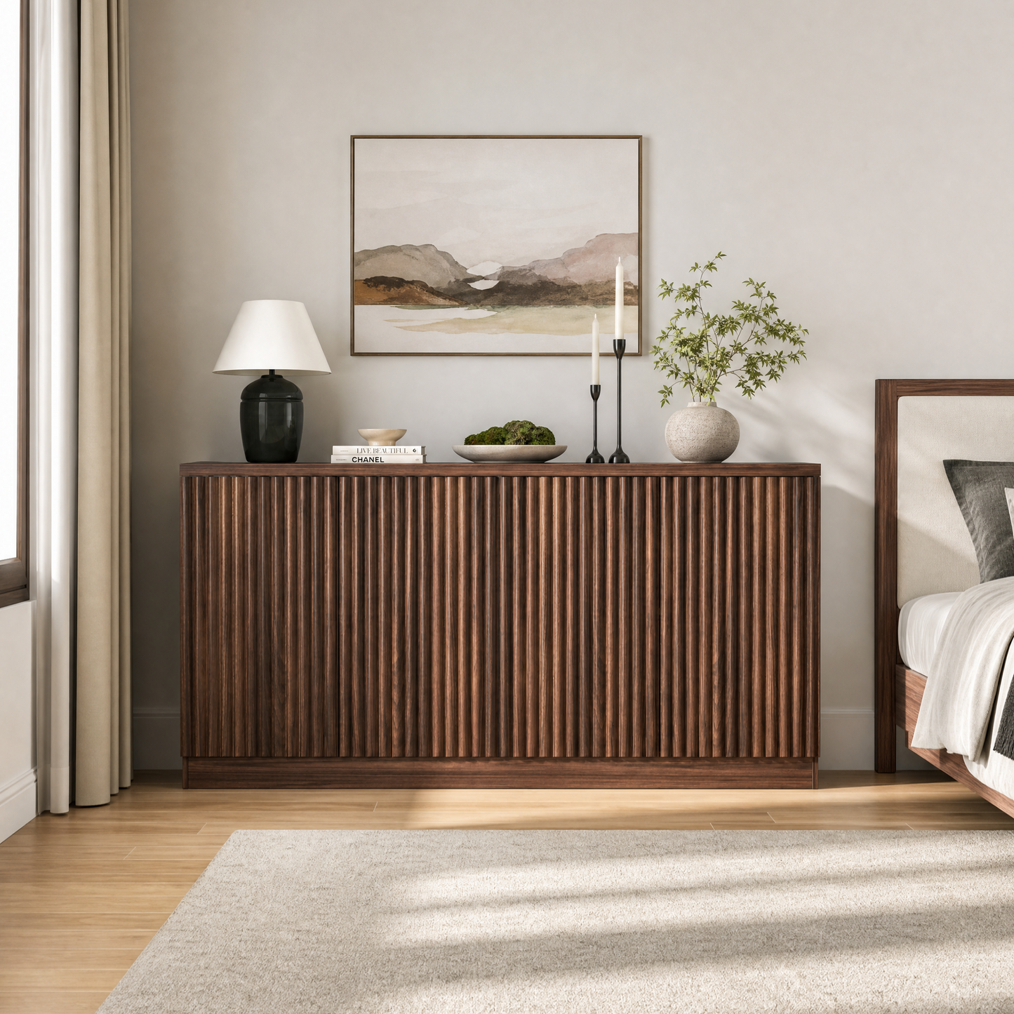 Buffet Cabinet with Storage - 62.6" Wooden Sideboard in Walnut