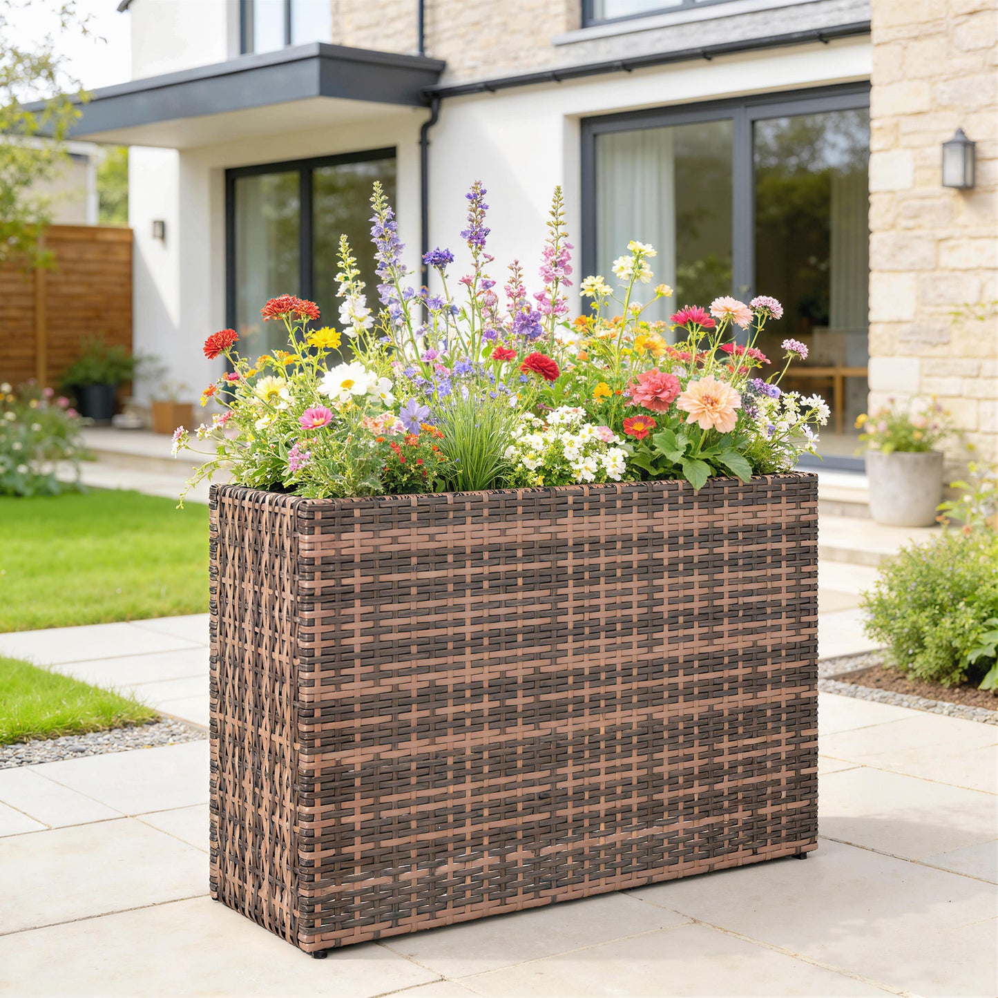 Tall Rectangular Plant Pot with Removable Liner - Indoor Outdoor Garden Planter