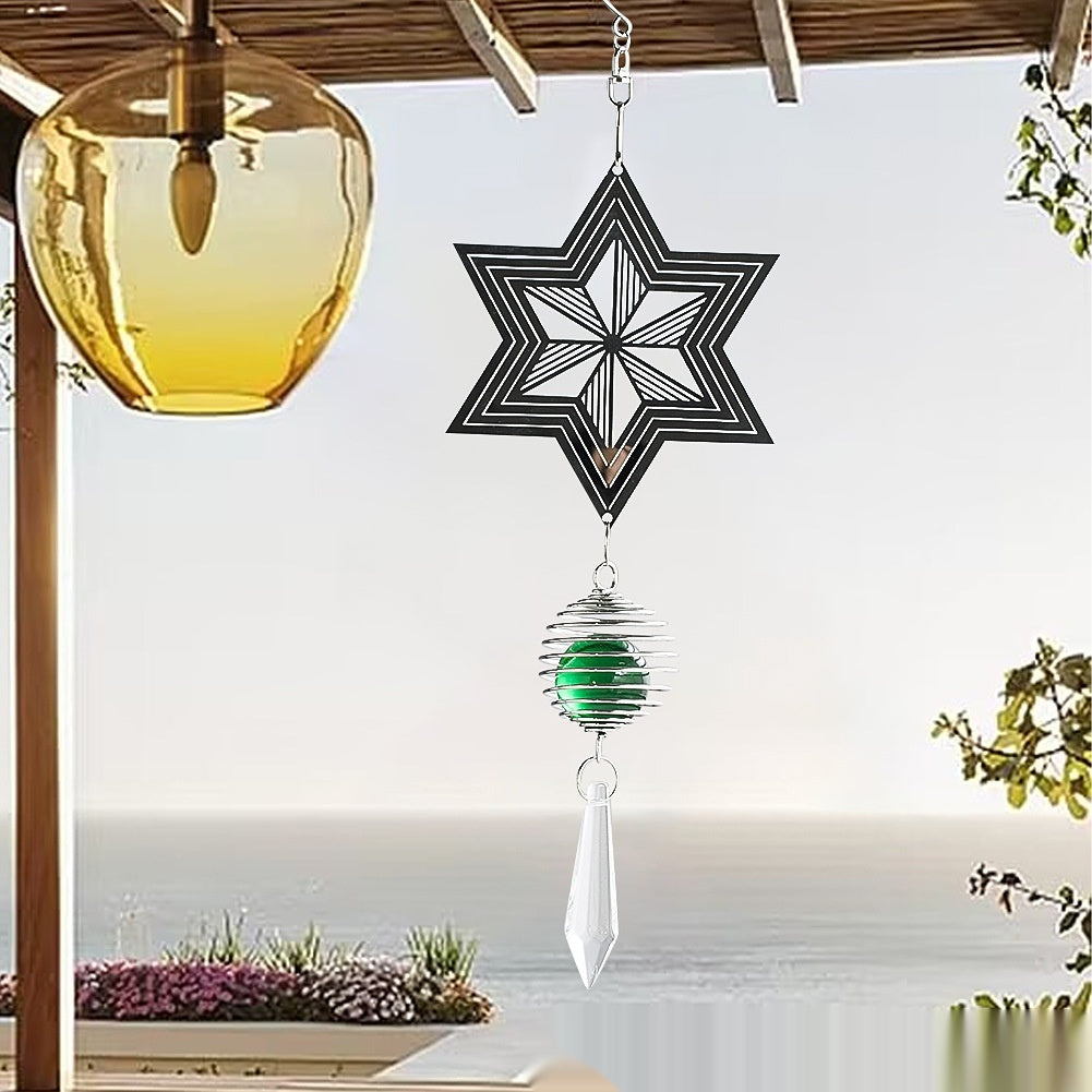Crystal Star Wind Chime - Rotating 3D Snowflake Pendant for Garden & Home Decor