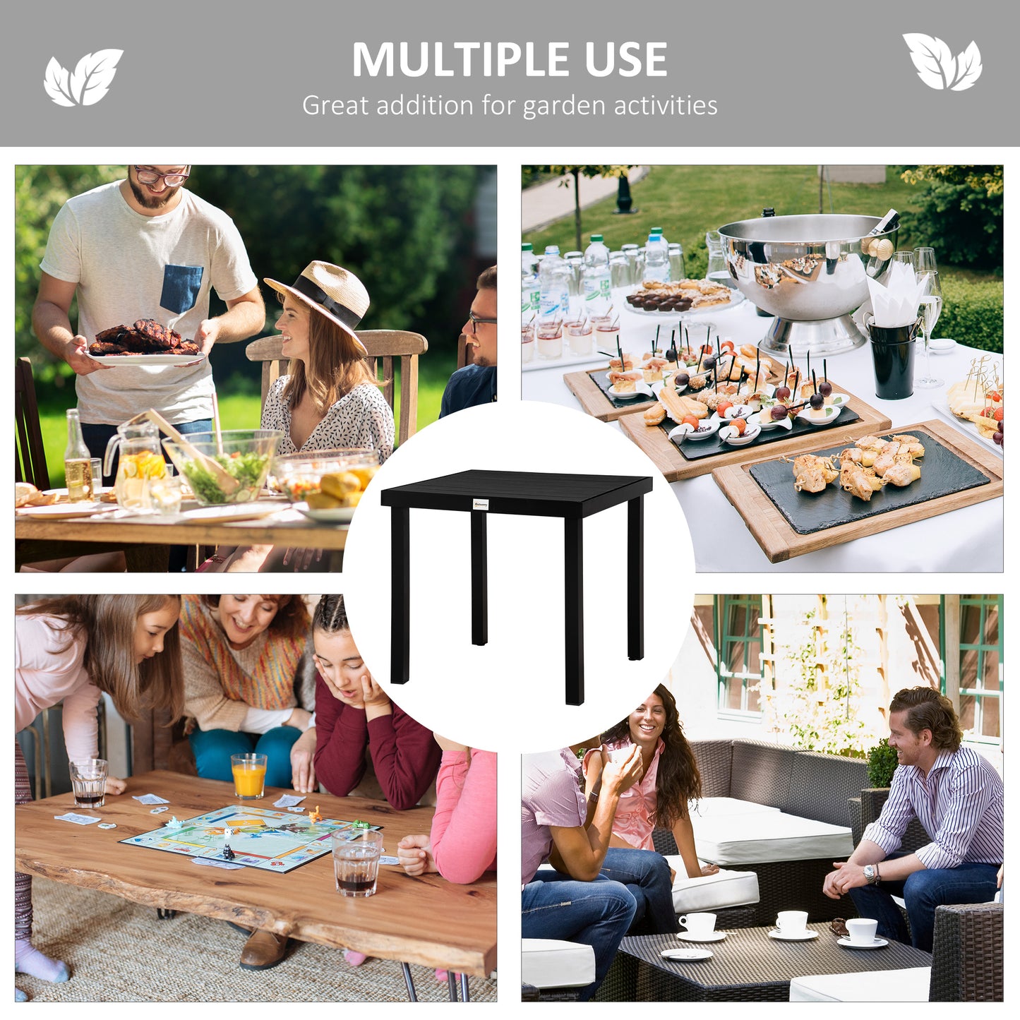 Outdoor Dining Table for 4 - Rectangular Aluminum Black