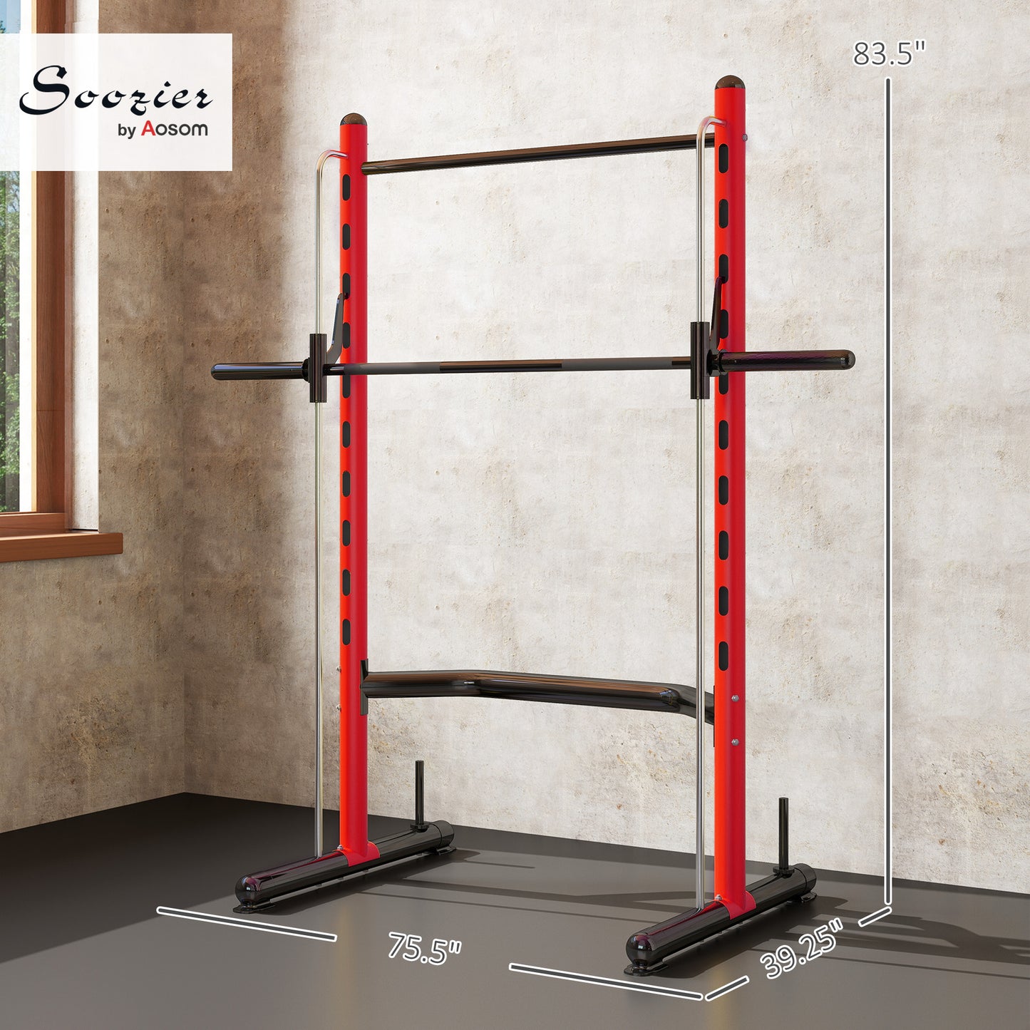 Adjustable Squat Rack with Pull-Up Bar & Barbell Storage - Red