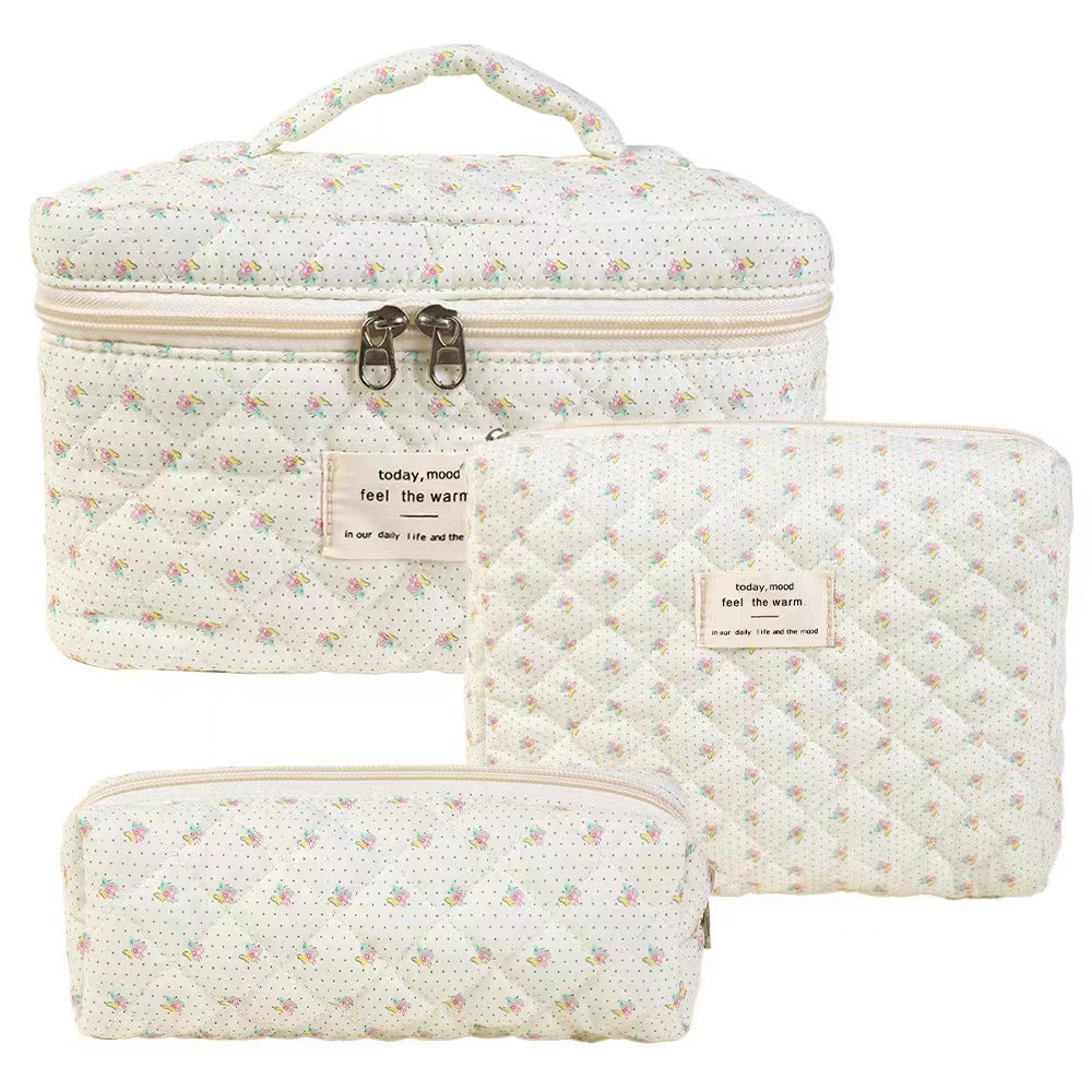 Large Capacity Portable Cosmetic Bag with Floral Design - Travel Makeup Organizer