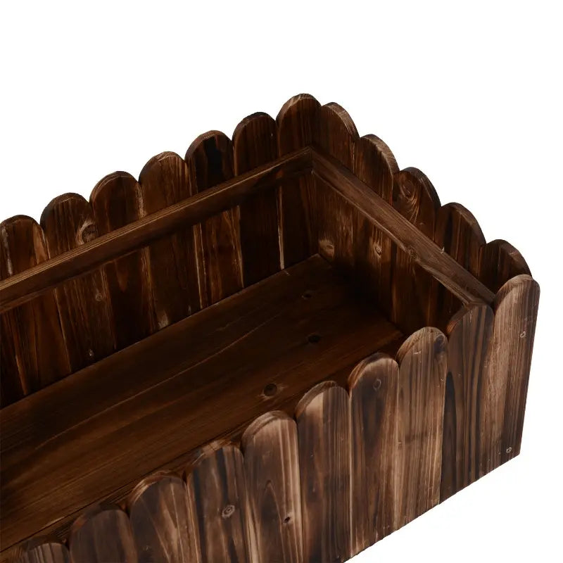 Raised Wooden Planter Box Garden with Scalloped Edges - Natural Finish