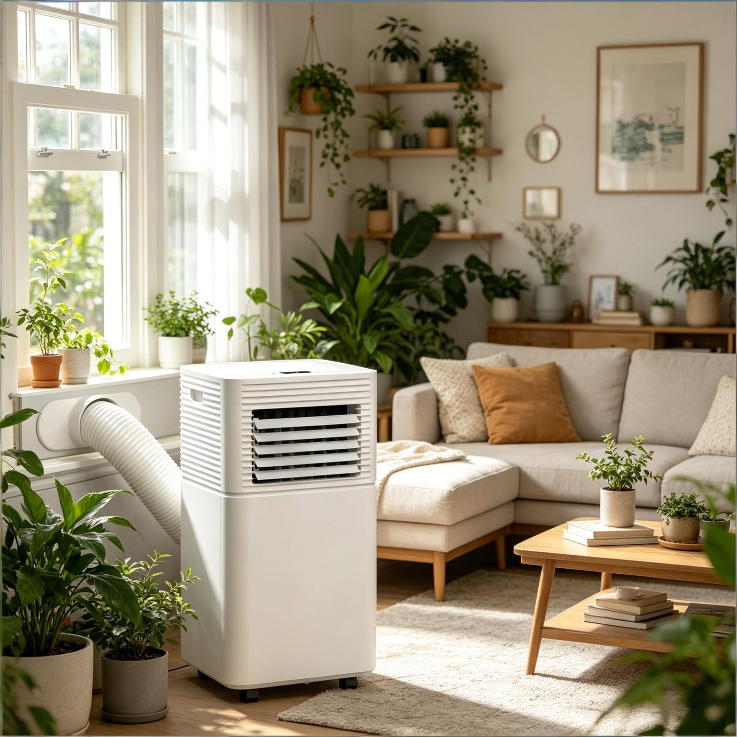 8000 BTU Portable Air Conditioner - 4-in-1 Functionality, Black & White