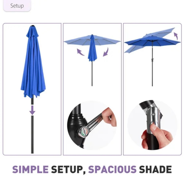 9FT Outdoor Market Patio Umbrella with Polyester Canopy, Iron Frame, UV & Waterproof