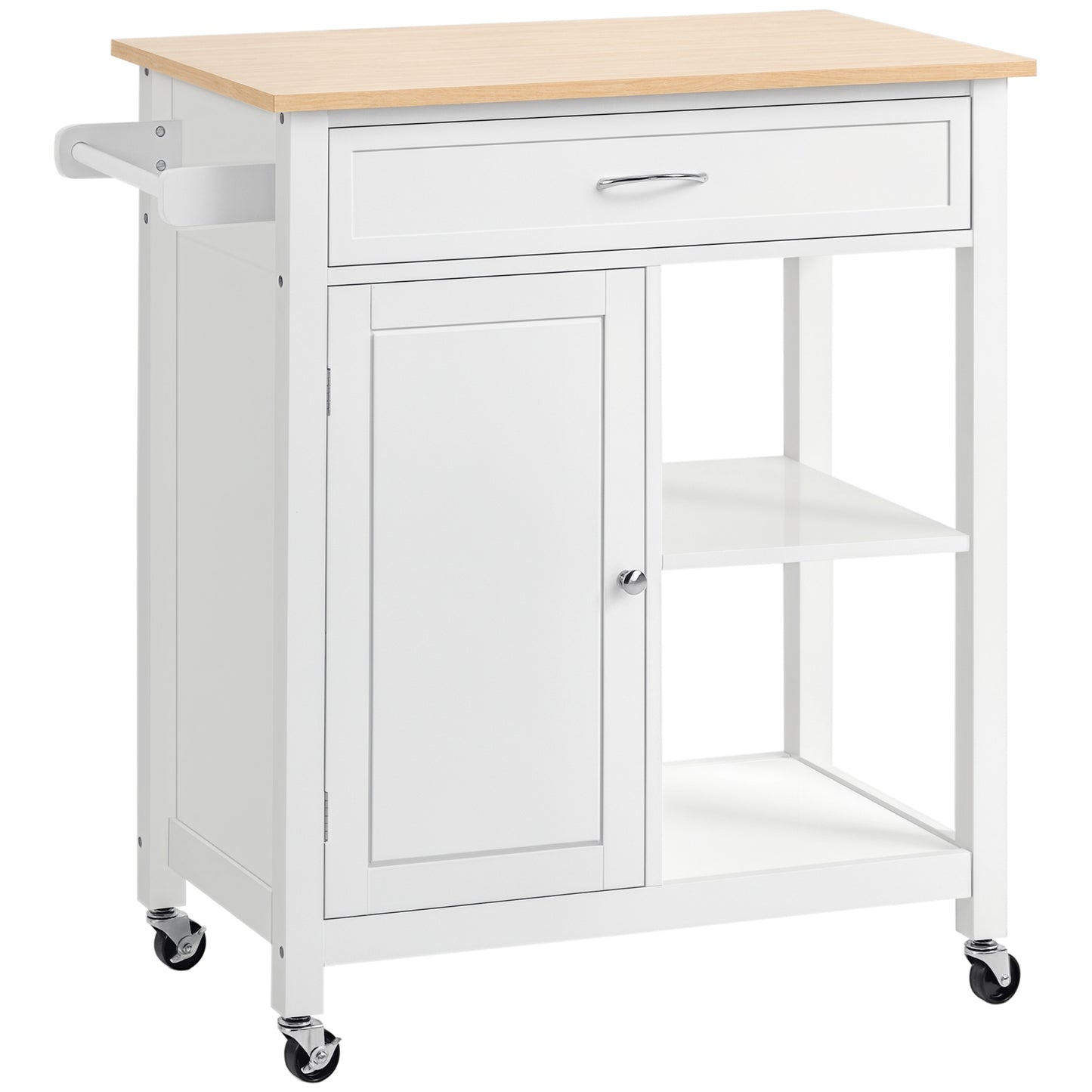 Rolling Kitchen Island Cart with Storage Shelf - White
