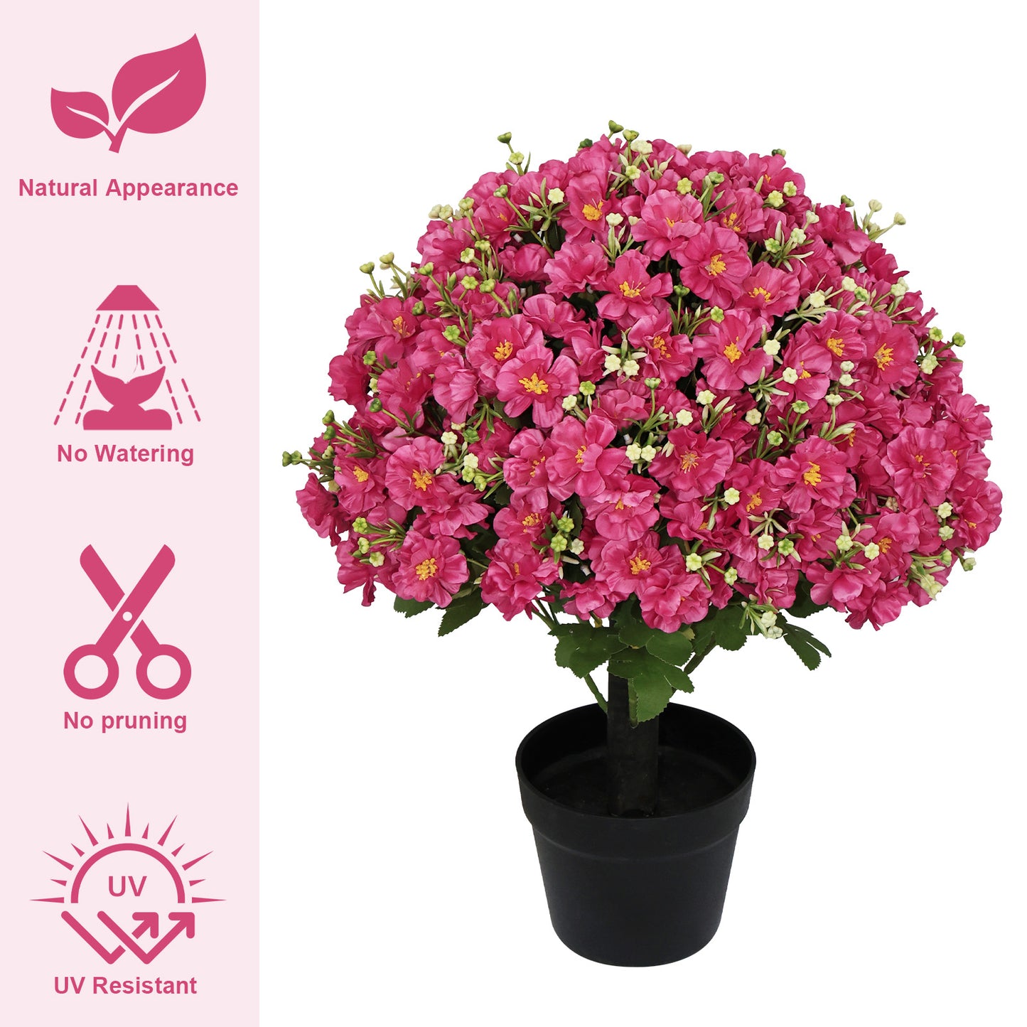 24-Inch Faux Snow Lotus Potted Plant - Rose Red, UV-Resistant