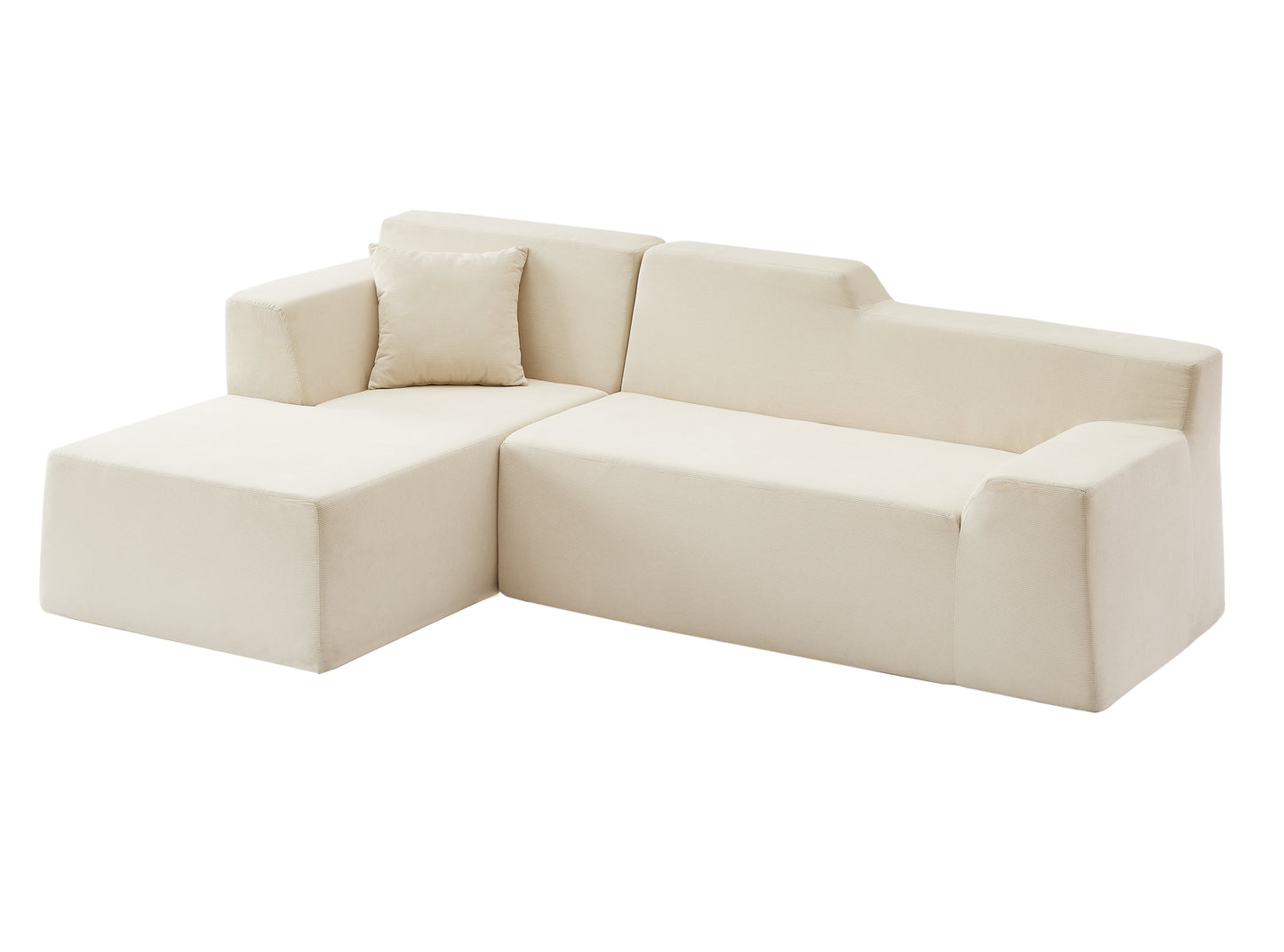 L-Shaped Minimalist Corduroy Sofa - High Back, Beige